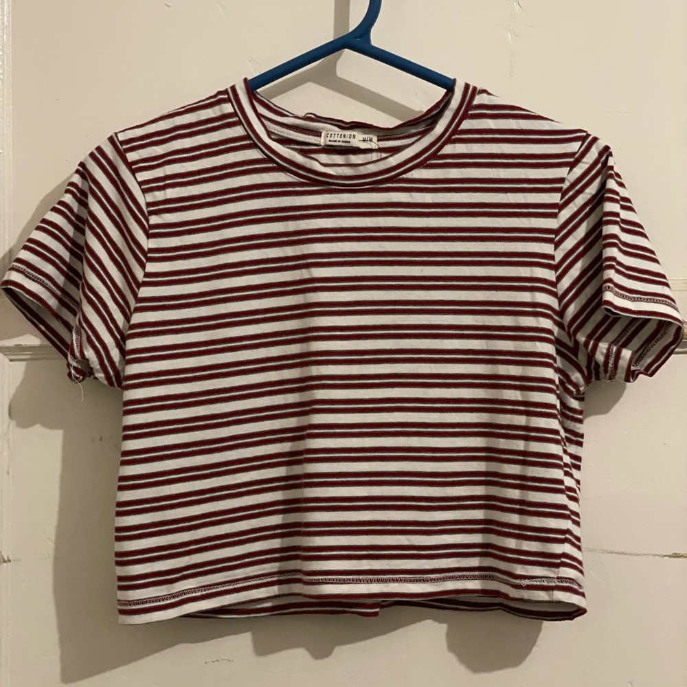 dark red & white striped crop top | cotton on | size medium